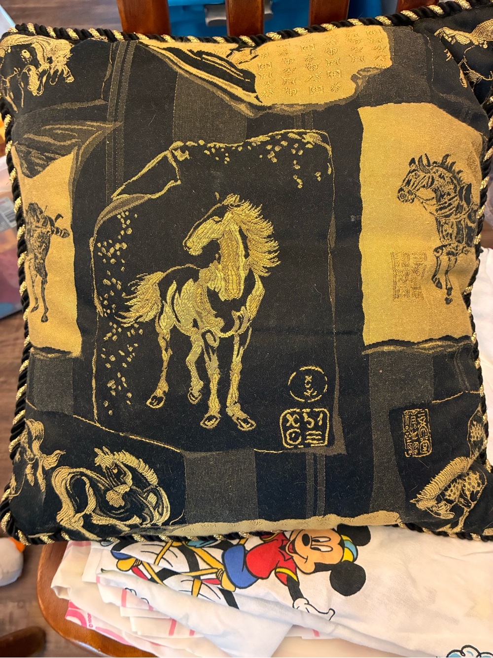 Black and Gold Horse Motif Decorative Pillow